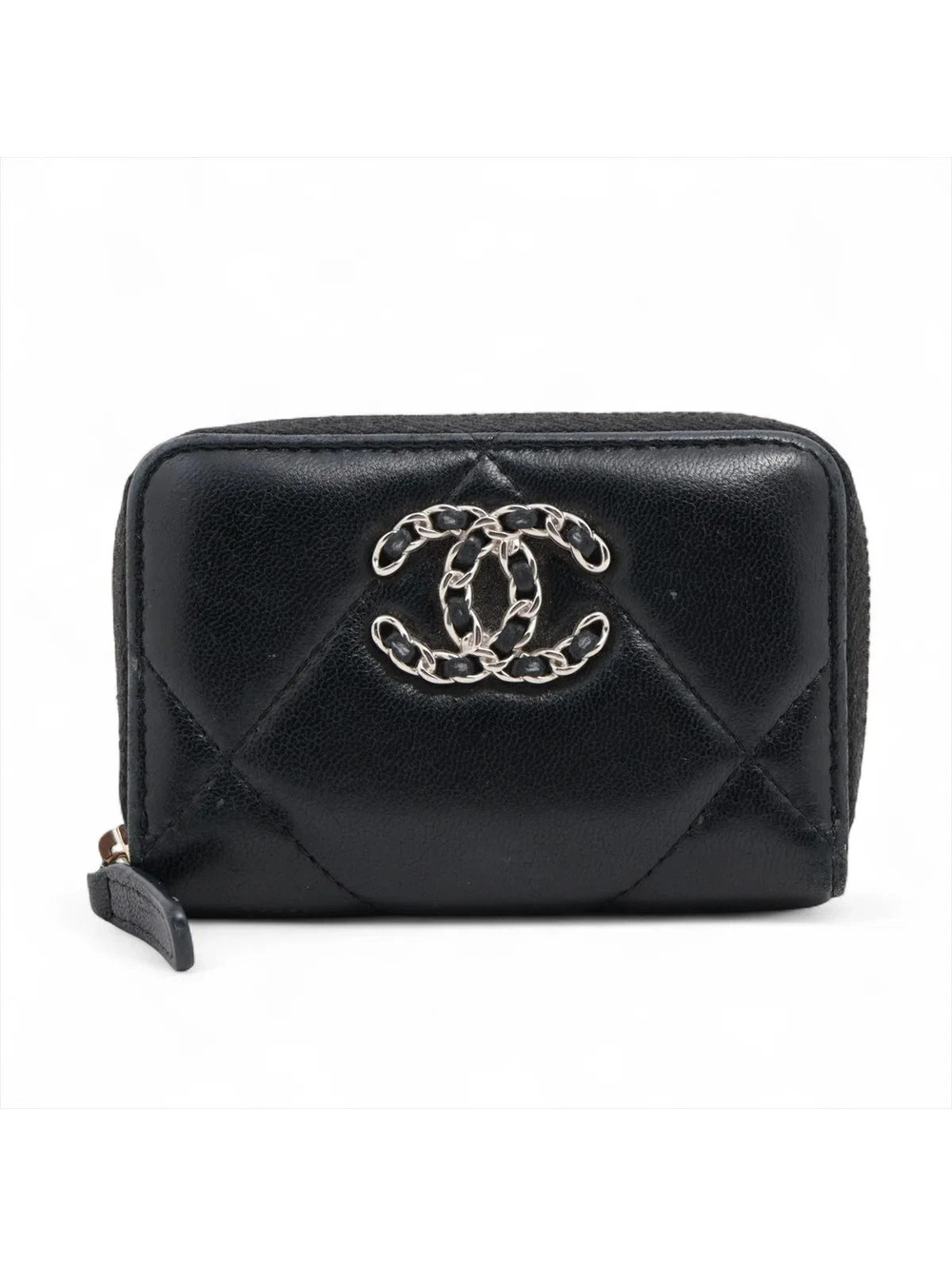 Chanel CHANEL 19 Lambskin Coin Purse Black Silver Metal